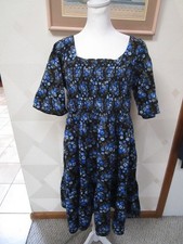 GAP-BLACK/MULTI-FLORAL-SHORT SLEEVE-SQUARE NECK-POCKETS-SMOCK DRESS-SIZE-XXL-NEW