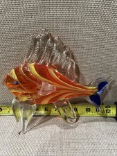 Murano Style Hand Blown Art Glass Fish Figurine Orange Yellow Blue