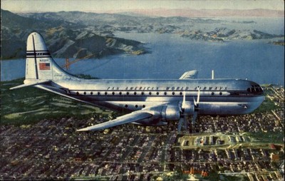 Pan American Airways Double Decked Clipper Plane c1950-60s Vintage Postcard