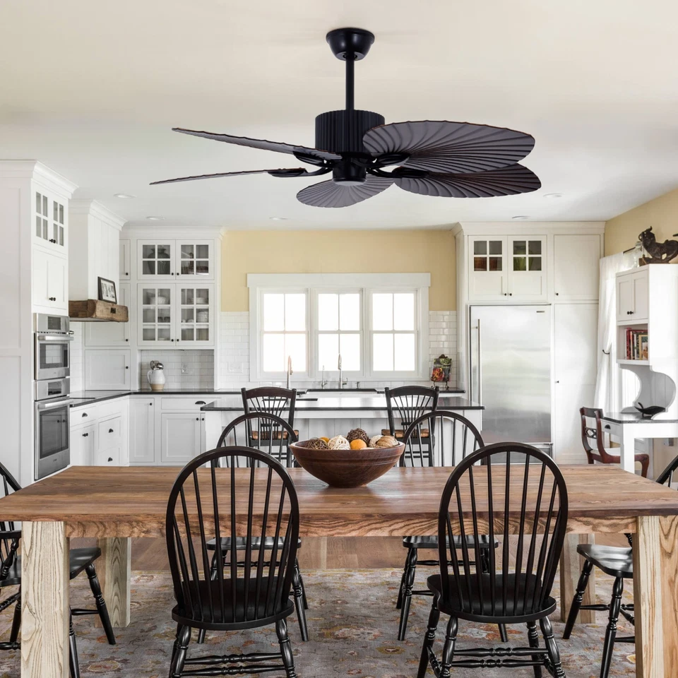 52 inch Traditional Ceiling Fan Light 5 PVC Blades Remote Matte Black Bedroom - Image 2 of 4