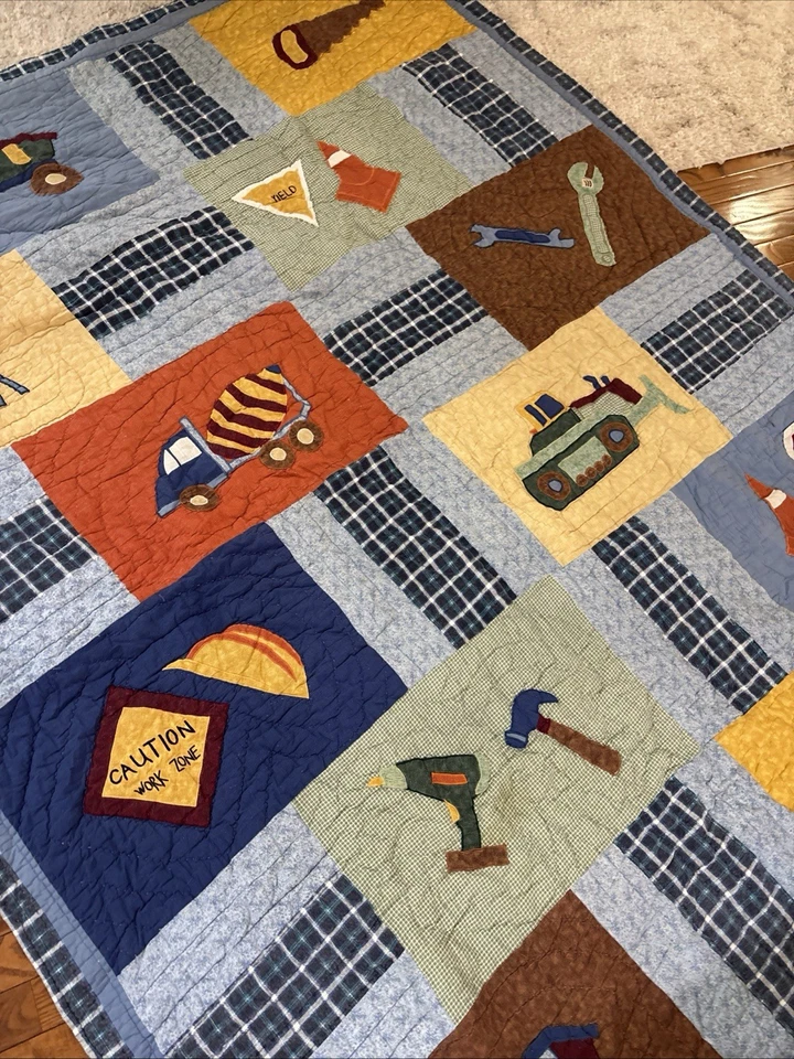 Handmade Crafted Boys Construction  Quilt Reversible Bedding Play 80x64" - Image 3 of 4