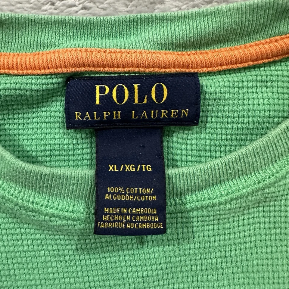 Polo Ralph Lauren Camiseta Hombre XL Encogida a M Talla Verde Tela Waffle Foto 2 de 4