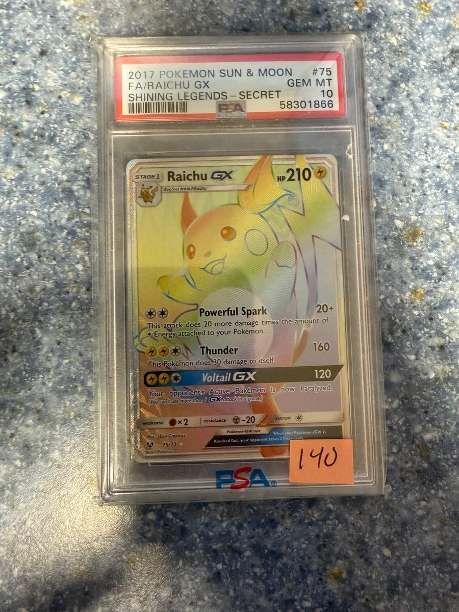 POKEMON SHINING LEGENDS RAICHU GX #75 SECRET RARE HOLO PSA 10 GEM