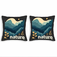 Stylish 18x18in Throw Pillow Covers Set of 2 - Nature-Inspired Layered Mountains