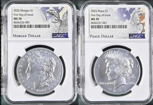 2025 Morgan & Peace Silver Dollar $1 NGC MS70 ;First Day Issue FDI