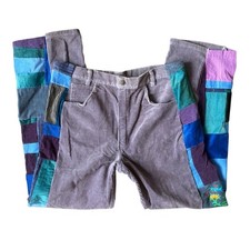 Vintage Patchwork Corduroy Pants High Waisted Lavender Multi Color Size 13 USA