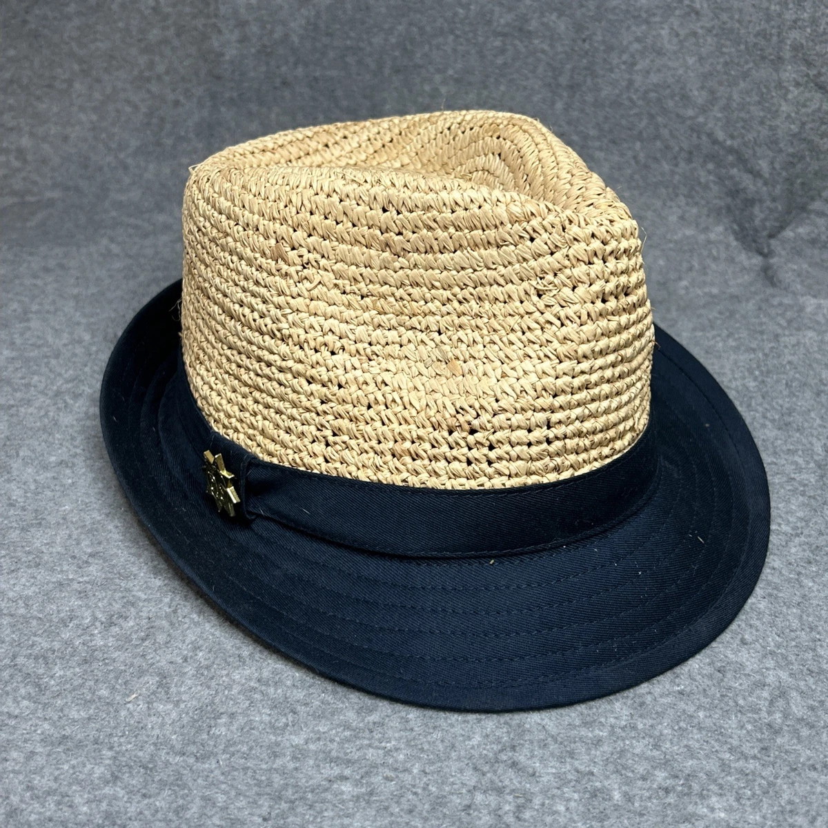 Jonathan Adler Straw Ribbon Orange and Pink Fedora Hat Jonathan Adler Packable Straw Fedora Hat Orange Brim Flaw | eBay main image 2
