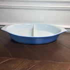 Vintage Pyrex primary blue divided casserole dish w/lid 1.5 qt