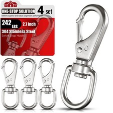 304 Stainless Steel Swivel Eye Snap Hook 4 Pack, 2.7" Diving Clip