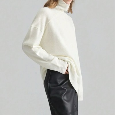 Damen Pullover M 38 Rollkragen Oversize beige Strick Pullover