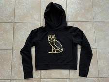 OVO Women  s Cropped Hoodie Small OWL Embroidered DRAKE October  s Very Own Black