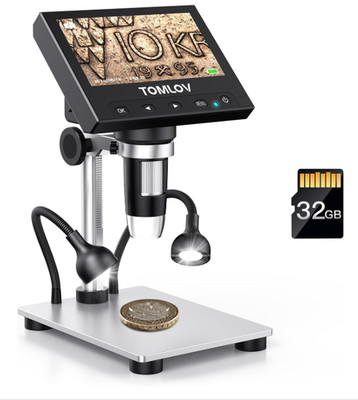 TOMLOV 1000X Error Coin Microscope, 4.3'' LCD USB LED Lights, Metal Stand PC View