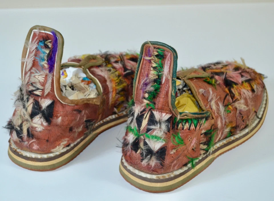 Zapatillas bereberes plumas de cuero hechas a mano marroquíes para mujer tribales EE. UU. 8 Foto 3 de 4