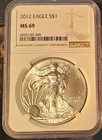 2012 American Silver Eagle $1 Dollar Coin One Troy Ounce 0.999 Fine NGC MS69