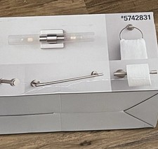 5-pc Vanity Light Towel Bar Robe Hook Toilet Paper Holder Brushed Nickel NEW