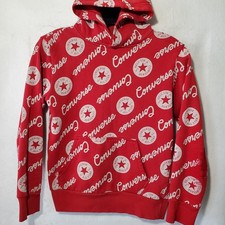 Converse Sweatshirt Youths Medium Allover Print Logo Hoodie Red