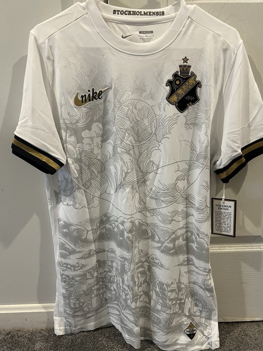 Nike AIK Stockholm Edition Soccer Jersey White Black Gold Men's L