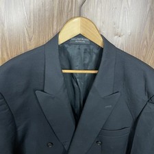 Chereskin Blazer Jacket Mens 48R Black Solid Double Breasted Peak Six Buttons