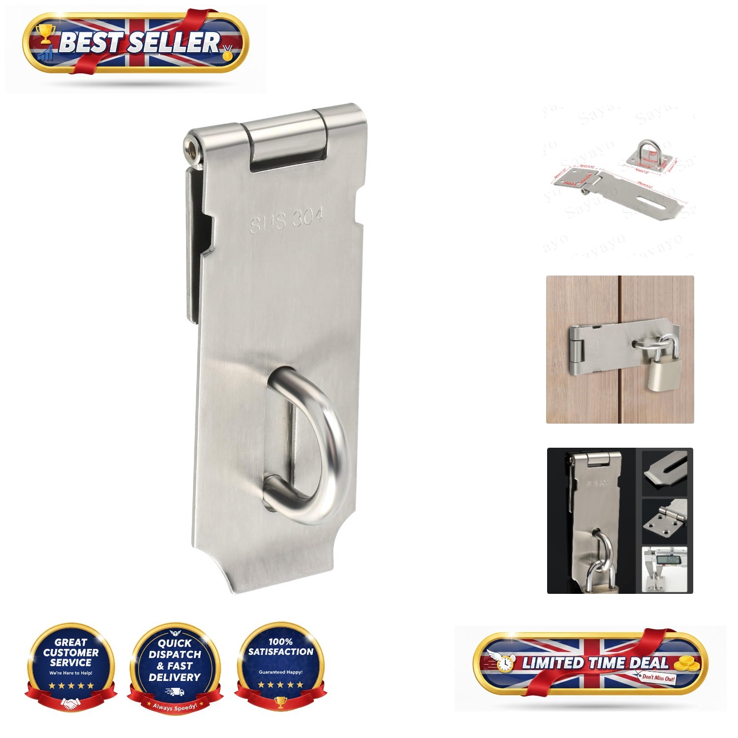 4-Inch Heavy Duty Stainless Steel Padlock Hasp for Secure Door & Gate Latching