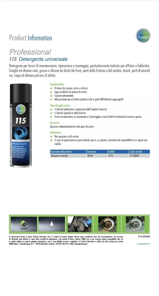 12 PEZZI Pulitore Freni 115 TUNAP Dischi Frizione Catena Moto Pezzi Meccanici - Immagine 3 di 4