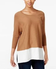 Style & Co Women's Blouse Layered-look Top Brown XS Dolman Sleeve Round Neck
