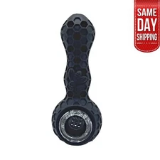 1Pcs Black SILICONE PIPE 4.3" With GLASS BOWL and Clean Tool-HoneyComb Bee