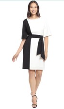 LONDON TIMES Black White Belted Dress SZ 4 Sm Cocktail Party Business Retro EUC