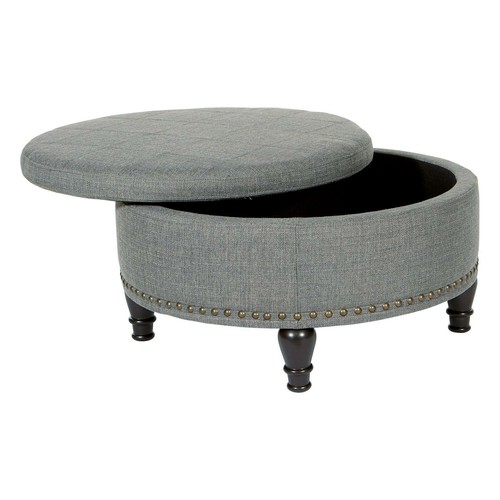 Large Round Storage Ottoman w/ Flip Top Surface Nailhead Trim Footrest Home NEW - 第 11/28 張圖片