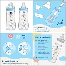 Easy Active Baby Bottle, Switch Between Breast to Clean Bottle, Boy, 2 count