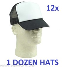 NEW 1 DOZEN Poly-Foam Trucker Caps Adjustable Black and White Mesh Hats BULK LOT