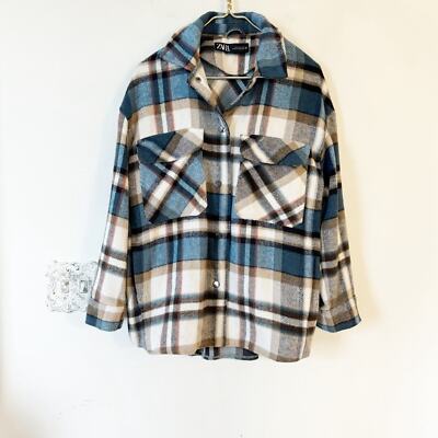 Shacket Shirt Zara Shirt Jacket Plaid Zara Blue And Brown Plaid