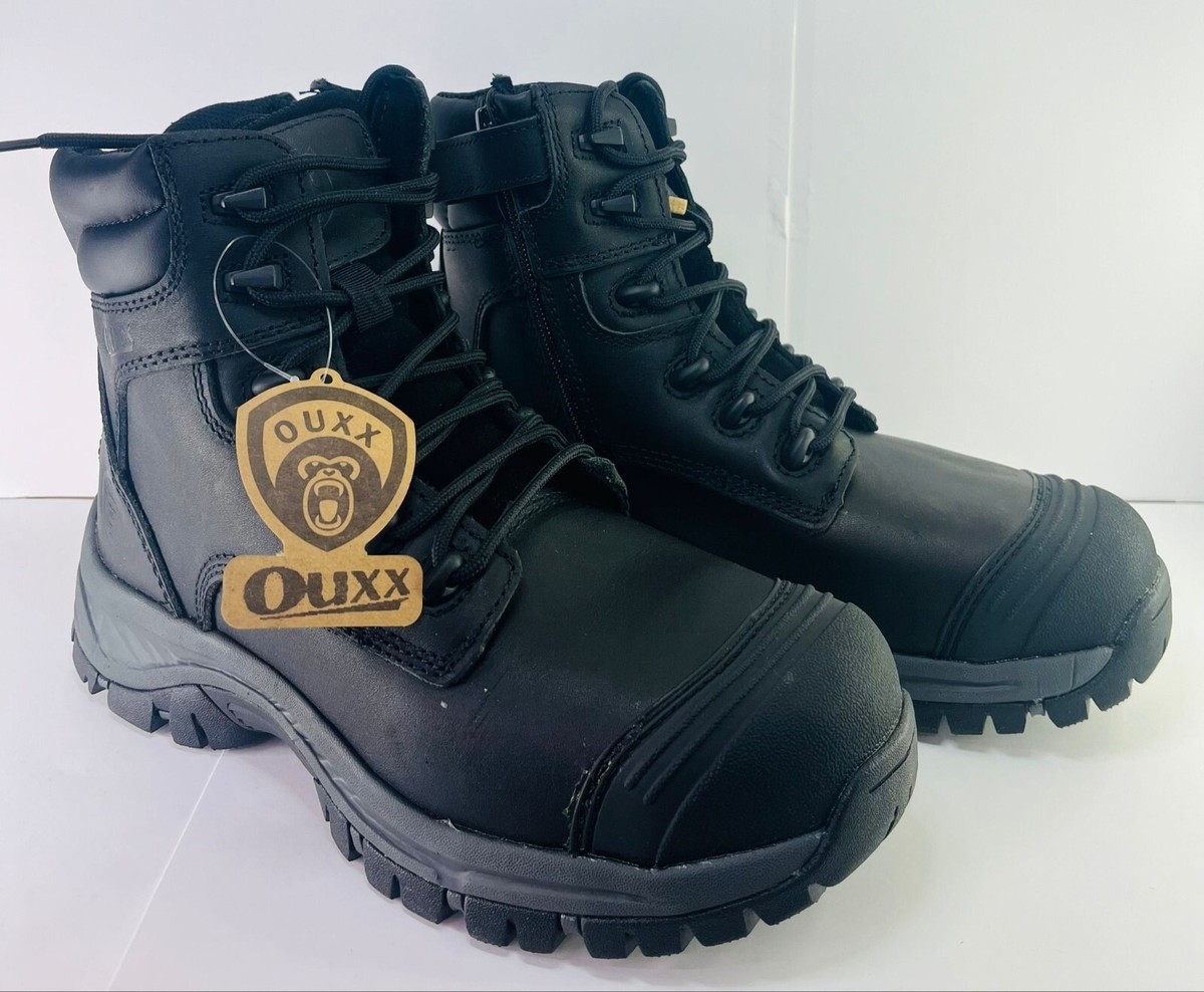 OUXX Work Boots for Men, YKK Zipper Steel Toe Shoes, Waterproof