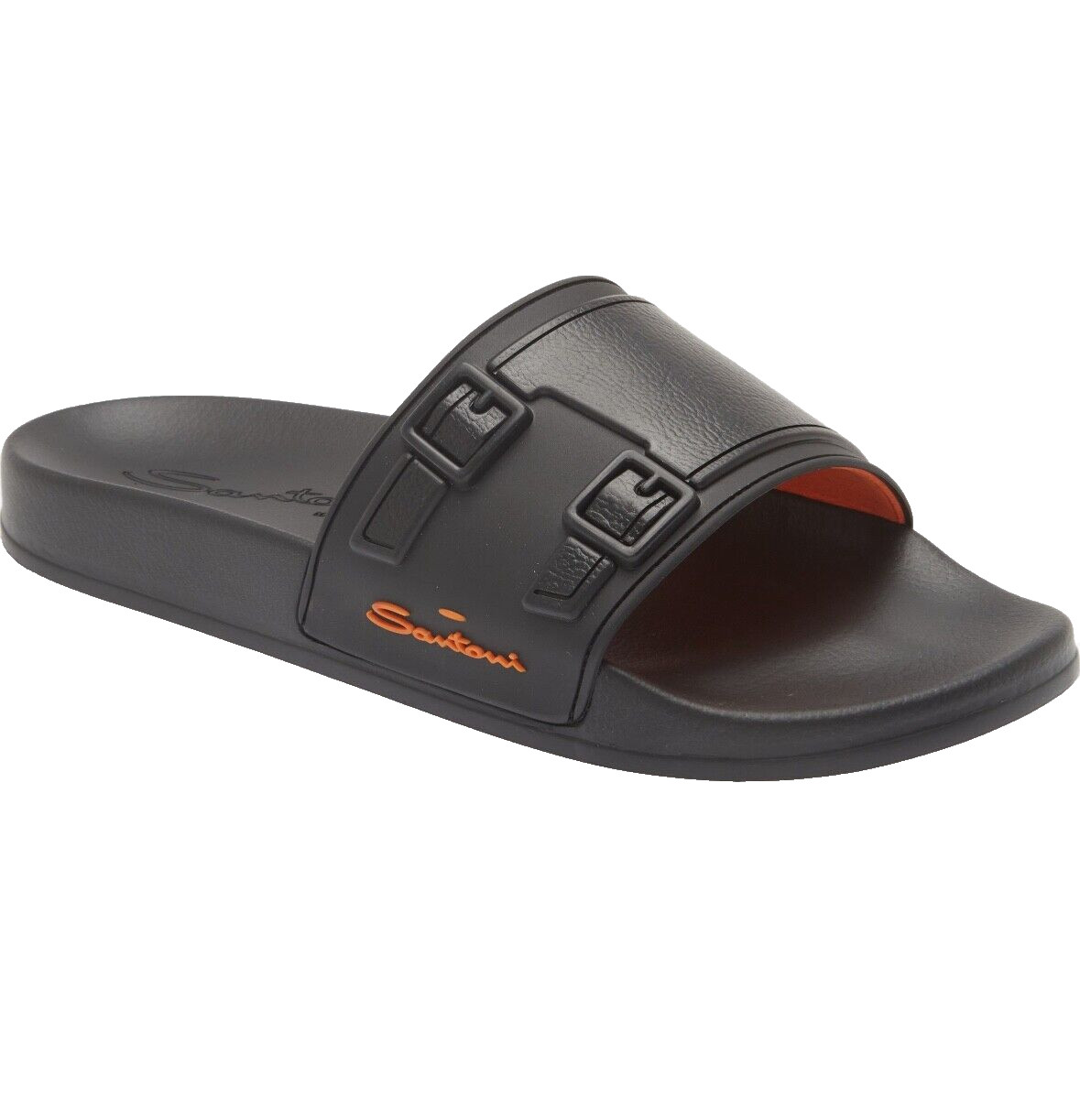 Сандалии Santoni Edison Slide Италия черно-оранжевые шлепанцы с логотипом Размер US 13 UK 12 37990₽