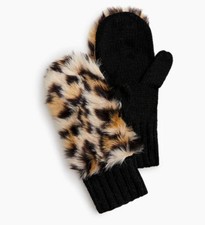 J Crew Crewcuts Kids Girls Fur-Front Mittens in Leopard Small 4-6 Yrs