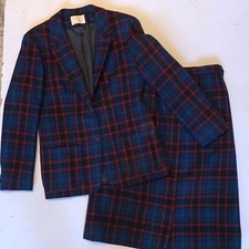 Pendleton Vintage Virgin Wool Skirt Suit Set Size 8/10 Blue Plaid Blazer