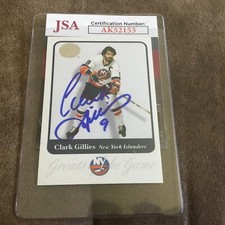 Autographed 2001 Fleer GOTG  Clark Gillies     HOF JSA Cert