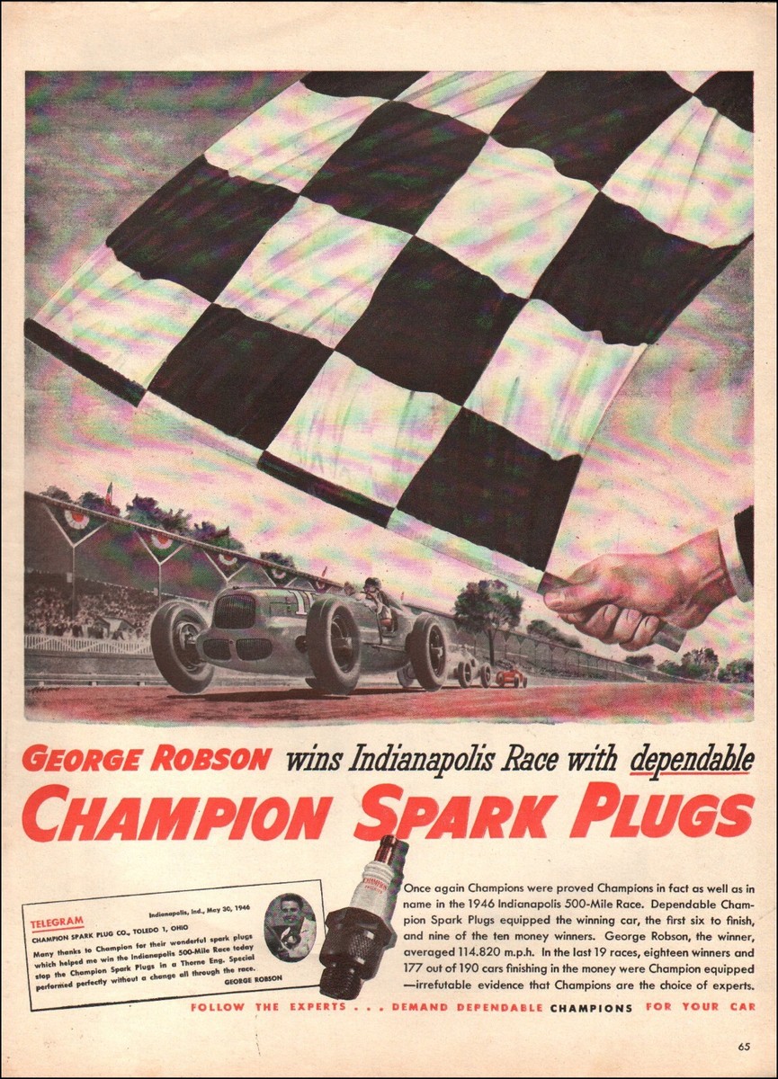 マ*ソ様 ビンテージ Champion Plug オフィシャル レーシング ベス 1946 Vintage ad Champion Spark Plugs retro car Park Race Car Flag