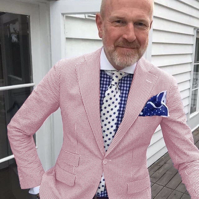 Мужские костюмы Seersucker из 100% хлопка блейзер для официальных приемов свадьбы жениха приталенные смокинги - Изображение 4 из 4