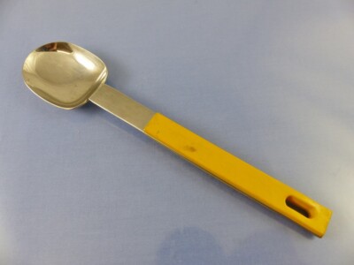 unknown YELLOW SQUARE HANDLE OVAL SOUP SPOON BY ABERT STAINLESS 18/12 ITALY