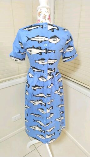 Jericho Road Blue 'Something Fishy' Dress Size 8 - 10 Aline Quirky 50's NWT $199 - Picture 7 of 9