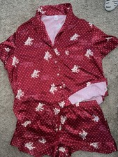 Rare Victorias Secret Red Silk Satin Cupids Pajama Set