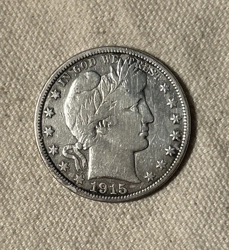 1915-P Barber Half Dollar 90% Silver ~ VF ~ Rare Date ~ (138,000 Minted)