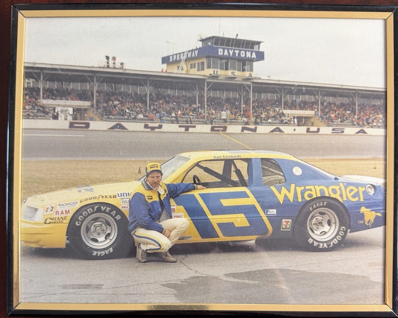 Dale Earnhardt Sr #15 NASCAR Framed Photo Wrangler Daytona Speedway Vintage
