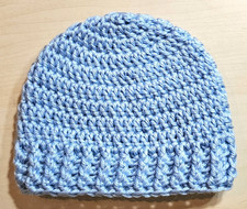 Beanie Baby Boy Newborn 0-3 Months Hat Cap Handmade Crocheted Solid Soft Blue