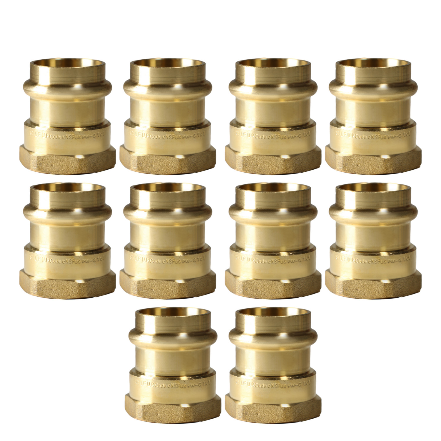 10 Pack XFITTING 1" Press Female Adapter, Lead Free Brass, 1" ProPress