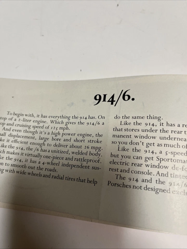Catálogo de folleto de venta de autos vintage Porsche 1971 original 914 914/6 911T 911E 911 Foto 4 de 4