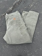 Carhartt B11 MOS Men's Carpenter Work Pants 42x34 Moss Green Loose Fit Dungaree