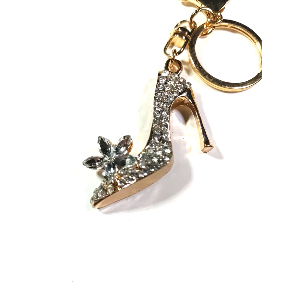 Rhinestones High Heel Shoe Keychain Luggage Purse Clip Rose Gold Tone - Image 4 of 4