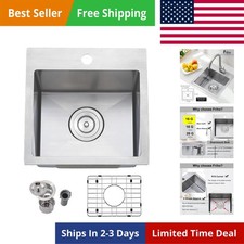 15x15 Inch Drop in Bar Sink, Top mount Small Kitchen Sink, 16 Gauge Handmade ...