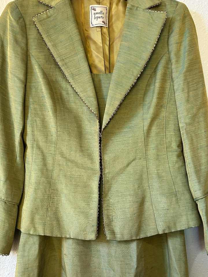 Vestido Vaina De Colección Y2K Nanette Lepore Couture Piel de Tiburón y Chaqueta Ajustada 2 LEER Foto 3 de 4